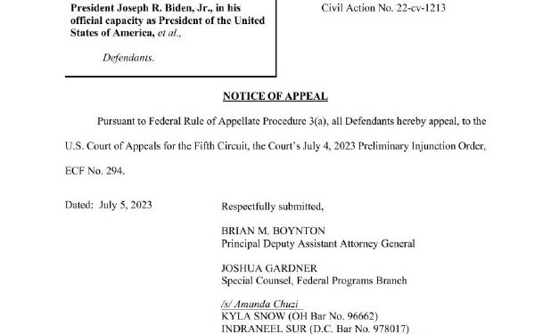 BREAKING: The Biden Administration has officially filed a notice of appeal in the Missouri v. Biden Censorship case afte…