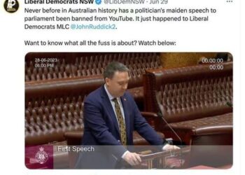 YouTube Censors Australian Politician’s Maiden Speech To Parliament
