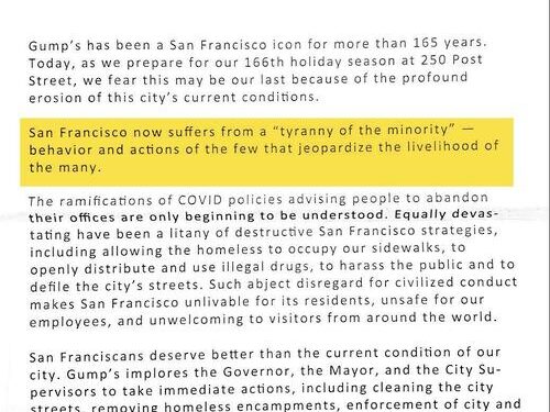 “Unlivable” – Iconic San Fran Business Blasts Democrats For “Litany Of Destructive” Policies