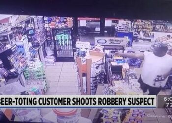 Watch: ‘Good Guy’ With Gun (& Six-Pack Of Beer) Takes Down ‘Bad Guy’ With Gun