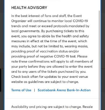 Here's ticketmaster letting you know that masking and vax passes are coming back.
