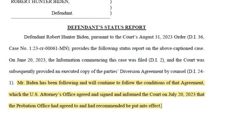 Hunter Biden's attorneys respond to the news of the pending gun charge – The Diversion Agreement is valid, Hunter "will…