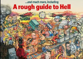 Christmas 2013 cover of The Economist featuring a “A rough guide to hell.”Netanyahu fighting Hamas on hang gliders in th…